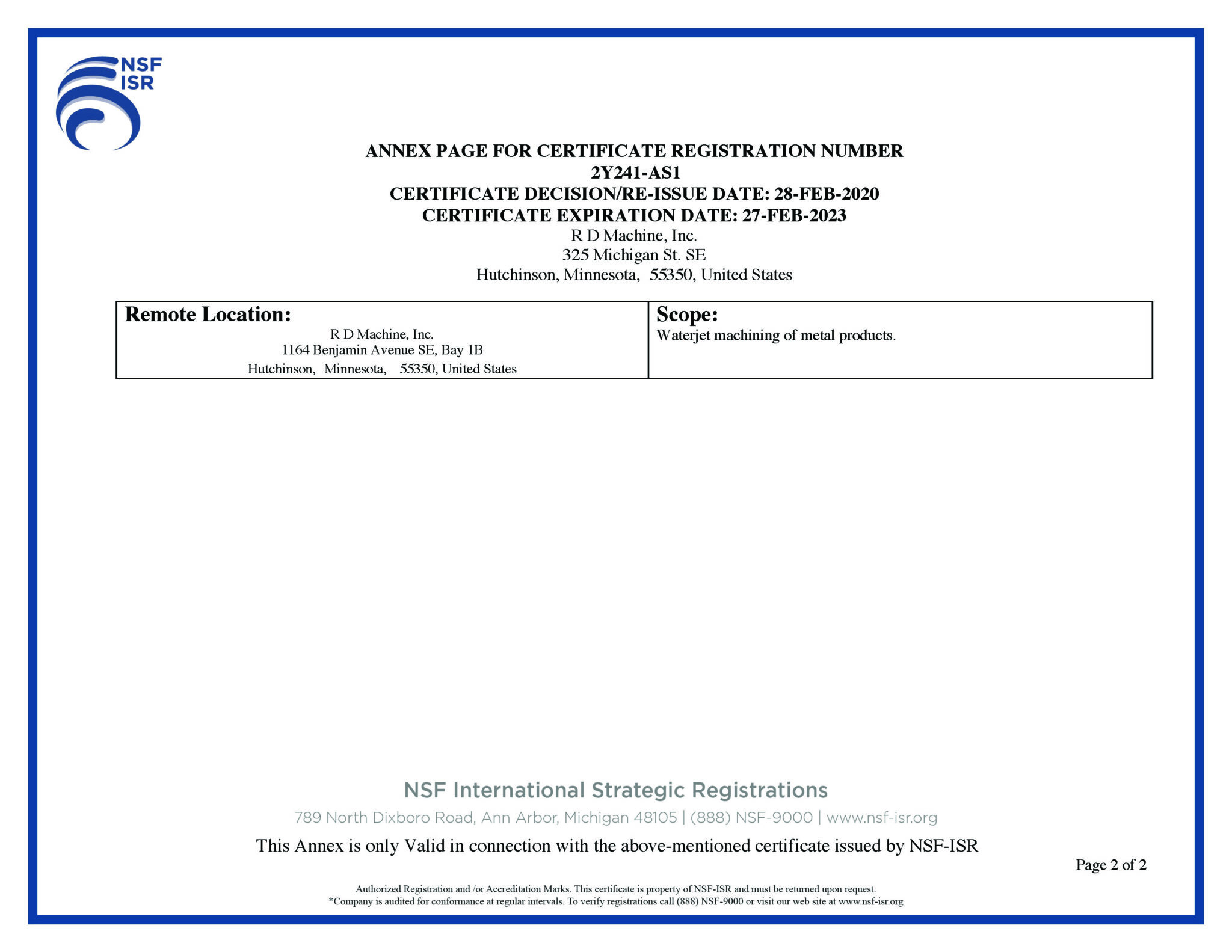 AS9100D with ISO 90012015 Certification RD Machine